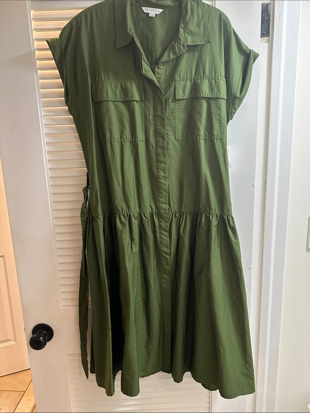 NWT   Green Midi Shirt Dress with Tie Waist